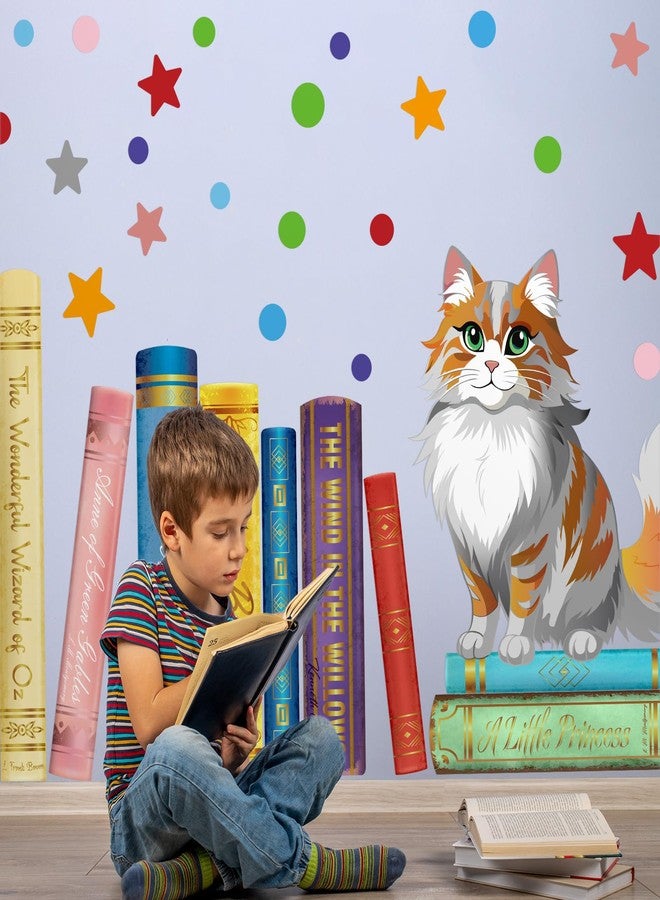 Cinrobiye Cats Reading Wall Decals Stickers,Neutral Nursery Decorations Study Classroom Bedroom Art, Reading Corner School Toddler Kids Room Wallpaper Livingroom Home Decor Gifts - Image 5